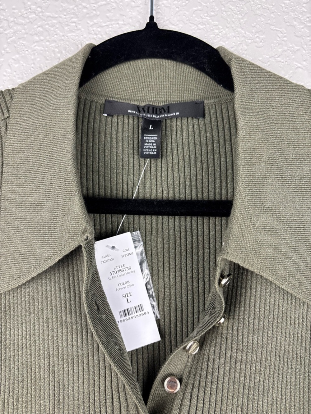 White House Black Market Olive Large Ribbed Henley Sweater Tank Top Sleeveless - Picture 6 of 12